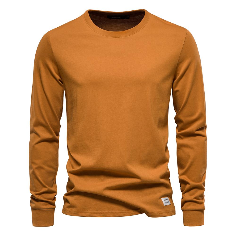 Solid Color Cotton T Shirt Men Casual O-neck Long Sleeved Mens Tshirts New Autumn High Quality Colorful T-shirt For Men