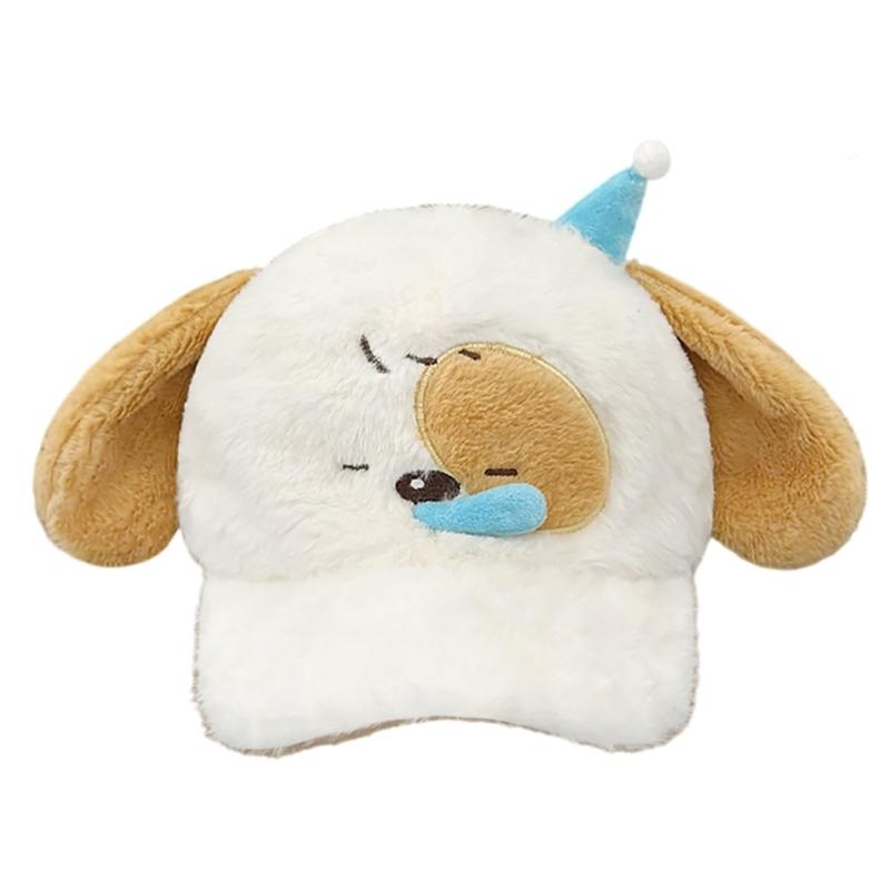 Funny Snotty Dog Ear Baseball Hat for Female Girl Long Brim Warm Baseball Caps Adjustable Winter Plush Caps for Daily Use 1