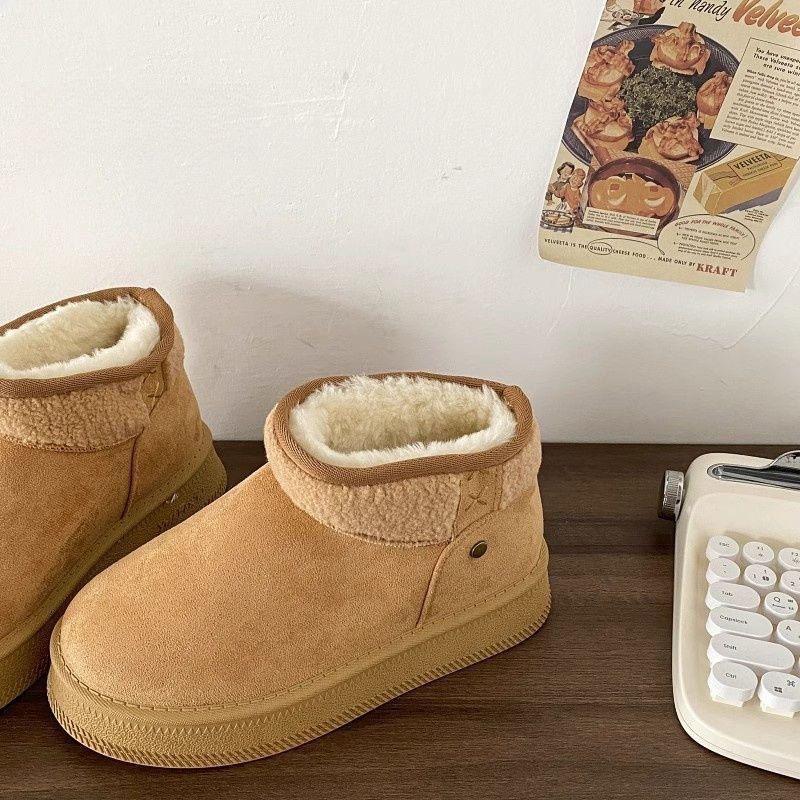 Snow boots 22 new winter velvet thickened short boots student warm flat non-slip cotton shoes 35