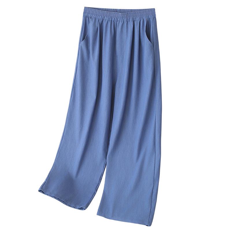 High-Waist Plus Size Tencel Cropped Jeans for Women - Elastic Waist, Straight Leg, Casual Summer Pants for Curvy Figures