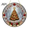 Runde Buntglas-Weihnachtsbaumschmuck Stil Acryl Fensterhänger, Weihnachtsbaum Schneeszene Innenparty-Dekorationen Sonnensammler, Tür Heimdekoration