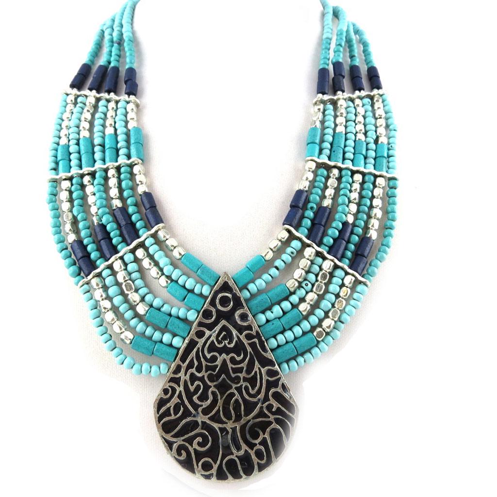 Les Trésors De Lily [N0963] - Turquoise Blue 'Kilimanjaro' Designer Necklace