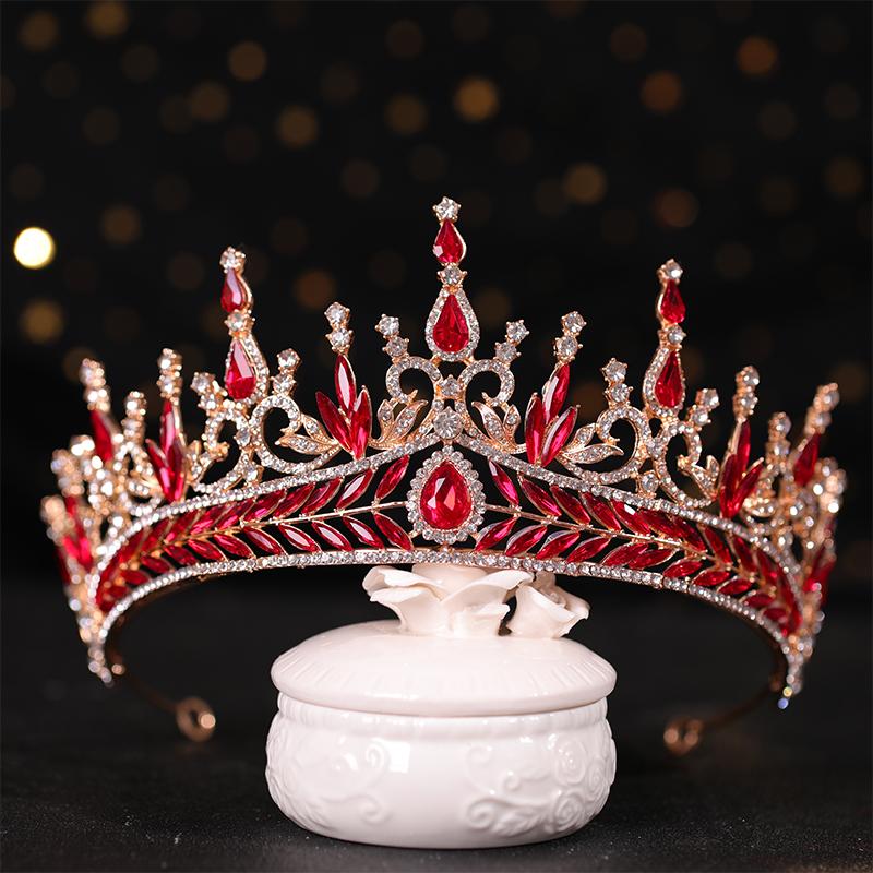 Brautkrone Haarschmuck blaue Strasskrone Luxus Bankettkleid Krone Hochzeit Gold Haarschmuck Braut Kopfschmuck