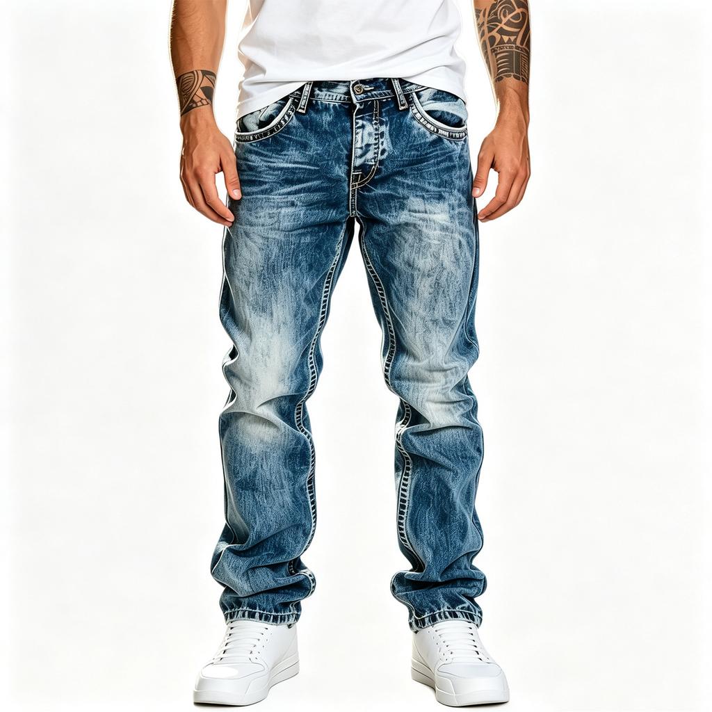 Men's Casual Distressed Straight Leg Jeans Hip Hop Denim Pants for Spring and Fall