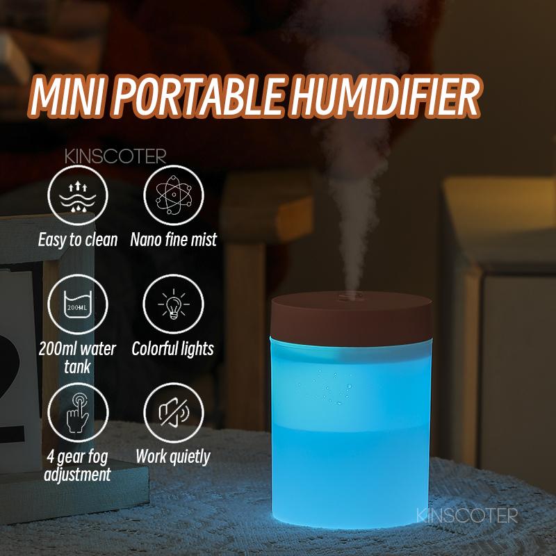 Mini umidificator silențios 200 ml umidificator de aer usb Difuzor de ceață pentru mașină pulverizator de apă cu lumină de noapte LED de culoare pentru dormitor de birou