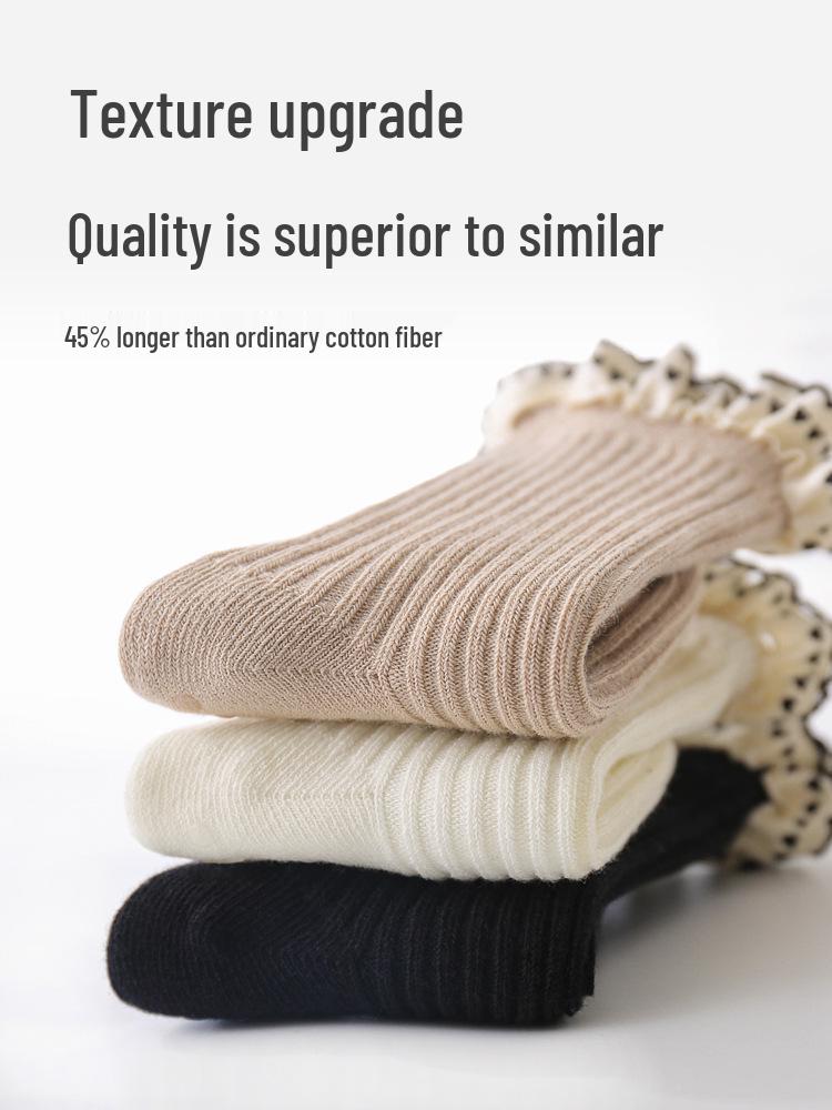Autumn-Winter Lace Princess Mid-Calf Socks for Girls - Retro Forest Korean Style Cotton