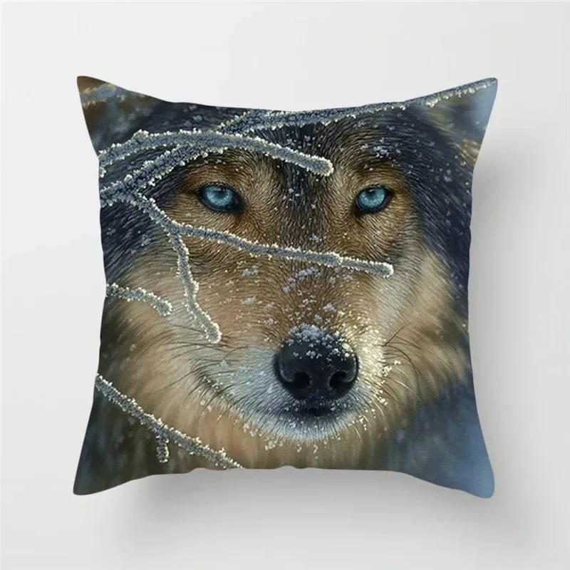 Home Decor Wildlife Print Cushion Cover Wolf King Photo Pillow Cover Home Sofa Decoration Pillowcase X