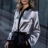 Women's Spring New Style Elegant Commuting Long-Sleeve Shirt Satin Color-Block Blouse
