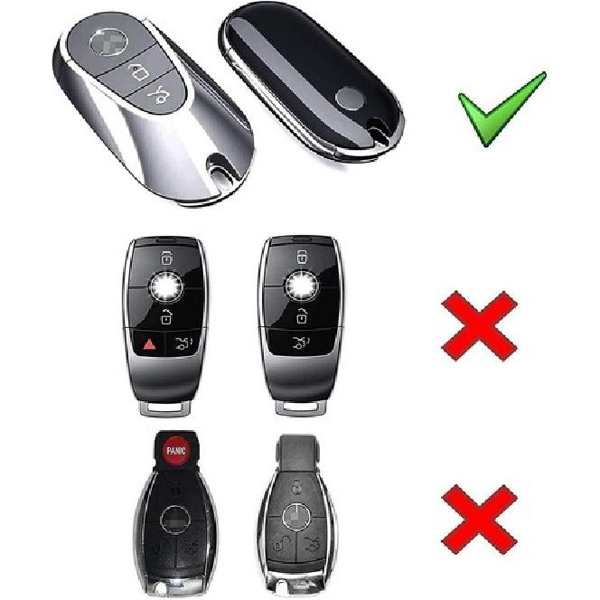Black Metallic TPU Cover  w/ Chrome Trim For Mercedes 22-up Gen4 Oval Smart Key