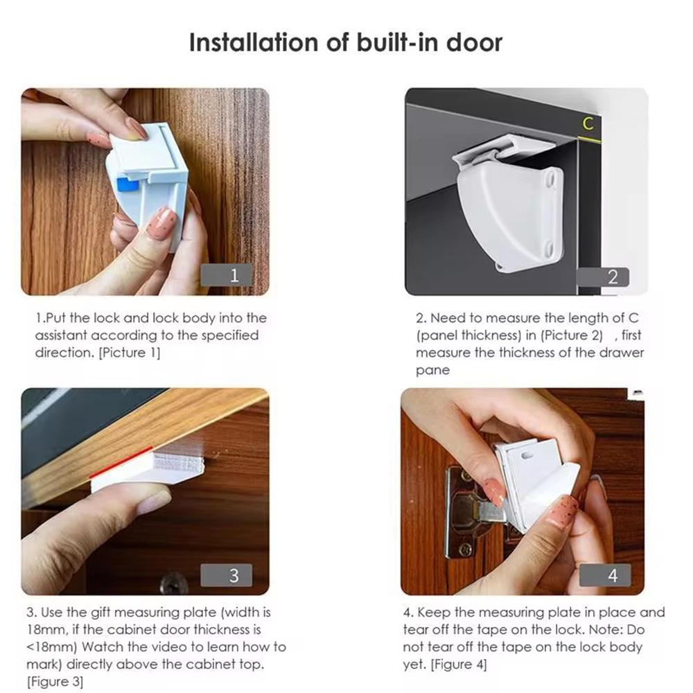 2Pcs Magnetic Cupboard Lock with Key Child Safety Lock for Kitchen Cabinets and Drawers