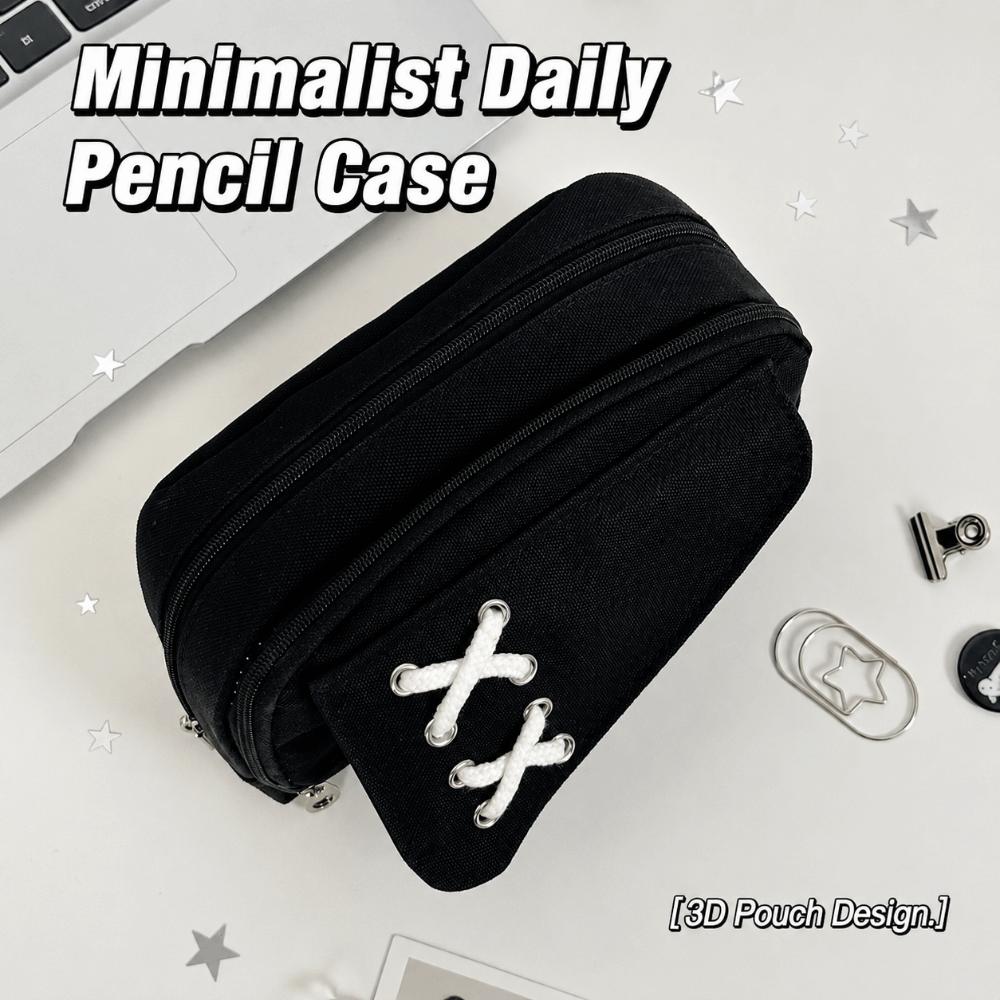 Solid Black Pen Bag Canvas Stationery Bag Portable Pencil Case  School Supplies