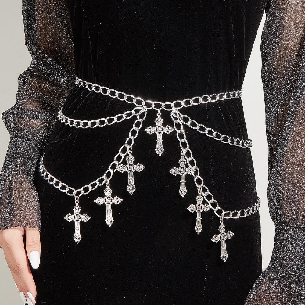 Elegant Cross Waist Chain Metal Body Chains Fashion Punk Waist Chain  Unisex
