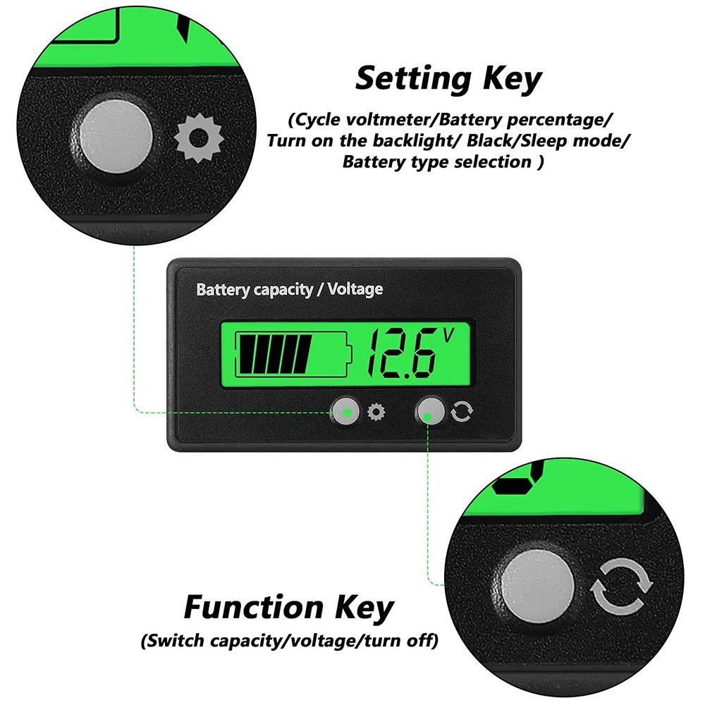 1Pcs DC 12V 24V 36V 48V 60V 72V Battery Gauge Front Setting and On/Off Button Voltage Meter