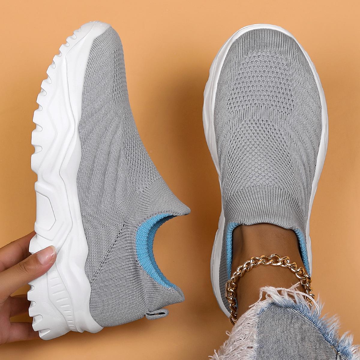 Breathable Women s Knit Sneakers - Large Size, Slip-On, Comfortable Fit 39 серый