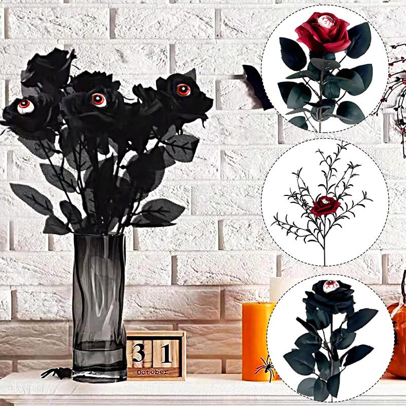 

Halloween Simulated Rose Desktop Table DIY Decorative Artificial Leaves Creative Silk Flower Home Party Decoration 1pc