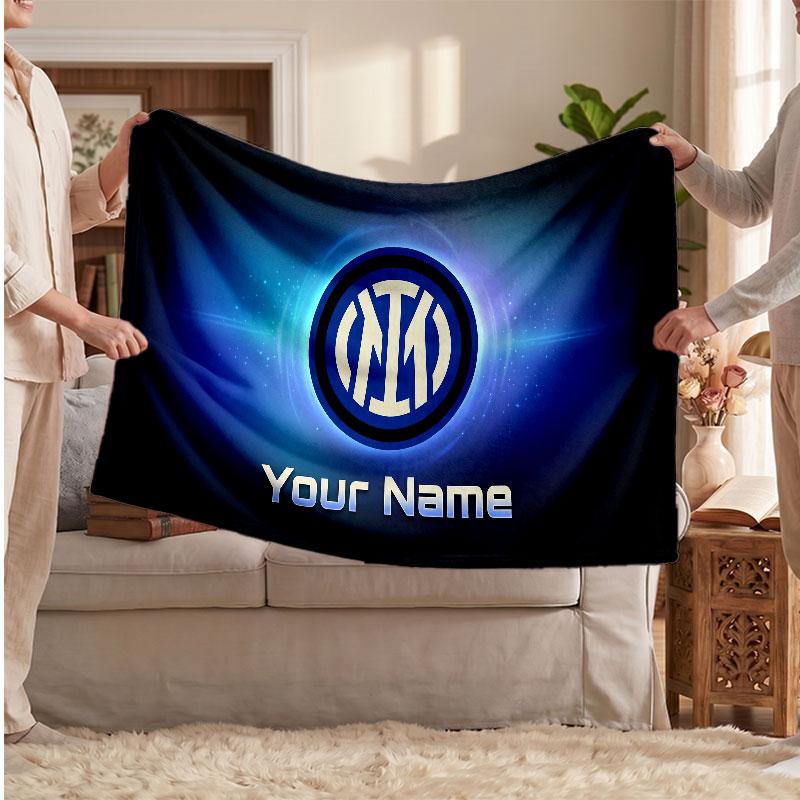 Inter Milan Personalized Fleece Blanket With Football Logo, Custom Name Text Soft Warm Home Throw Blanket