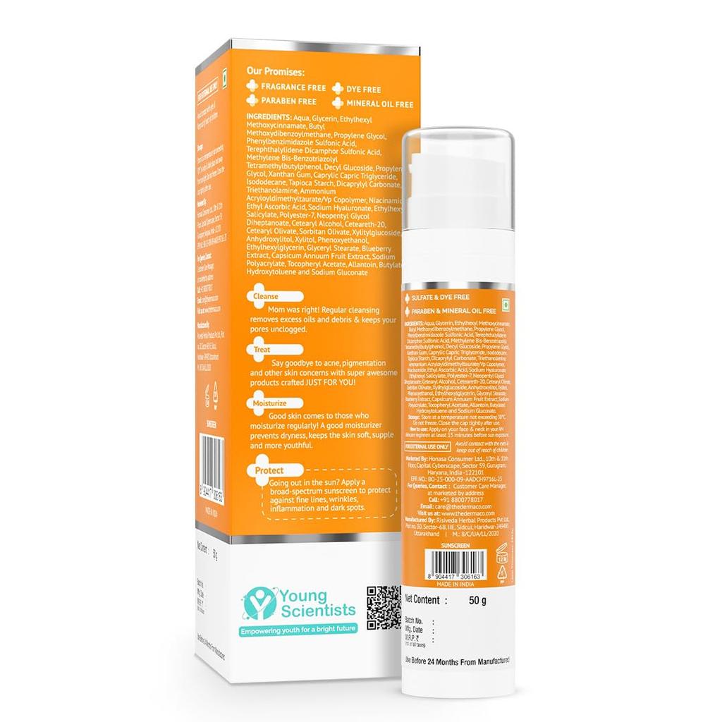The Derma Co C-Cinamide Sonnenschutz Aqua Gel LSF 50 PA++++ 50 g | Leichter Sonnenschutz & Strahlende Haut für Männer & Frauen
