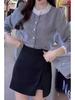 2026 Women's French Retro Plaid Lace Blouse - Long Sleeve Round Neck