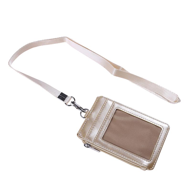 1PC Women Men Work Credit Card Holder Wallet With Neck Strap Zipper Hasp Student Staff ID Card Bus Desk Organizer Purse