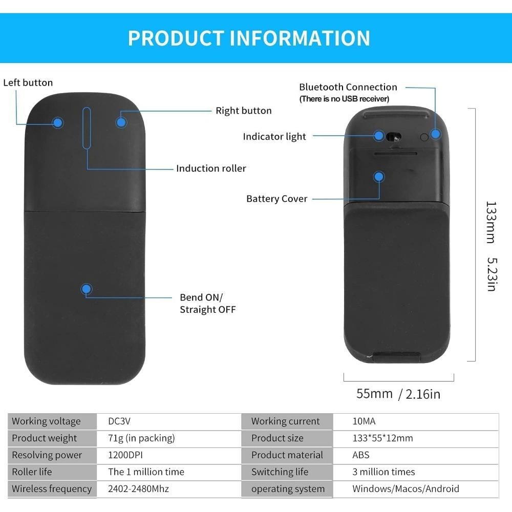Bluetooth Arc Touch Mouse Portable Wireless Foldable Mouse With USB Nano Receiver Ergonomic Mini Optical Computer Mice