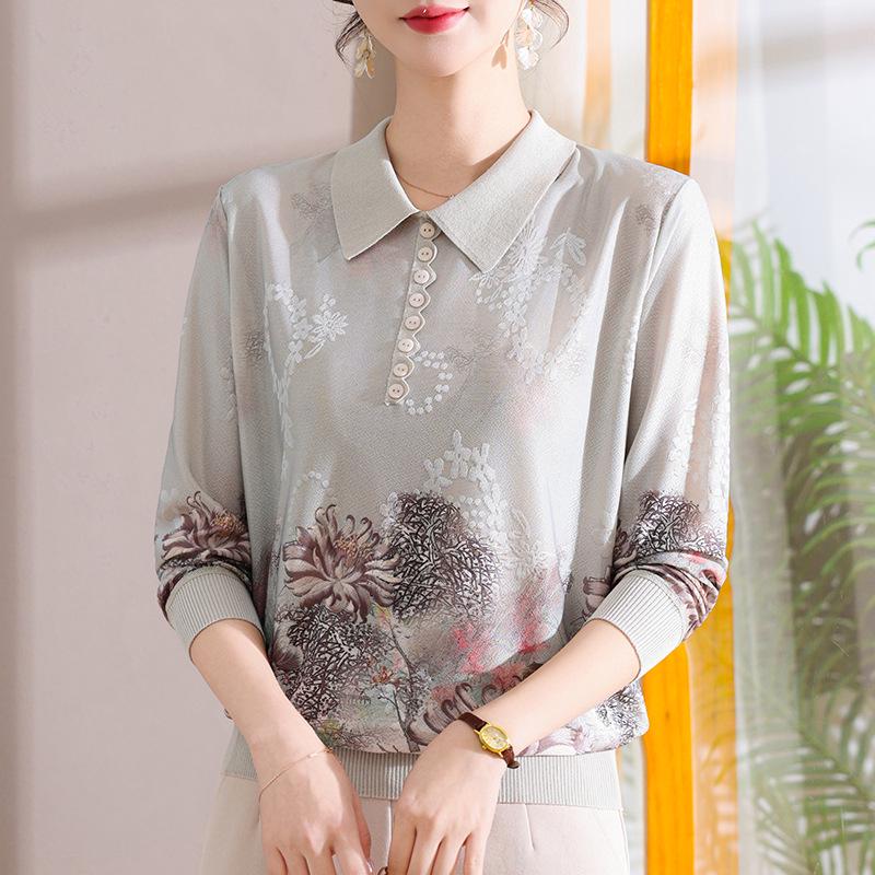 

Elegant White Lapel Long Sleeve Top for Middle-Aged Women - Flattering Spring Arrival 110 (Recommended for 80-110 jin) синій