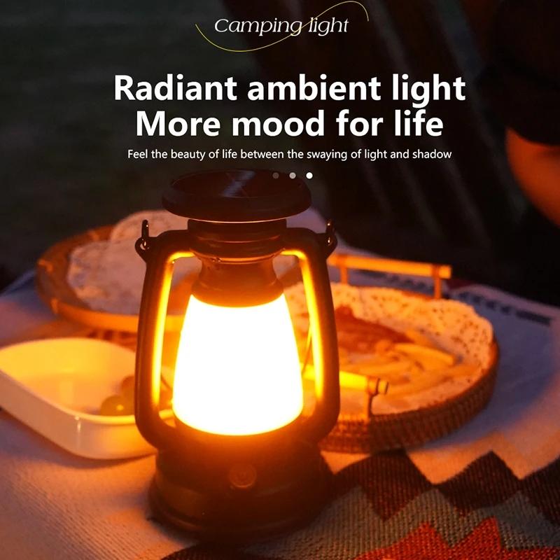 Portable Solar Camping Lamp USB Rechargeable Hanging Tent Lantern Stepless Dimming Of Cold And Warm Light Camping Lamp