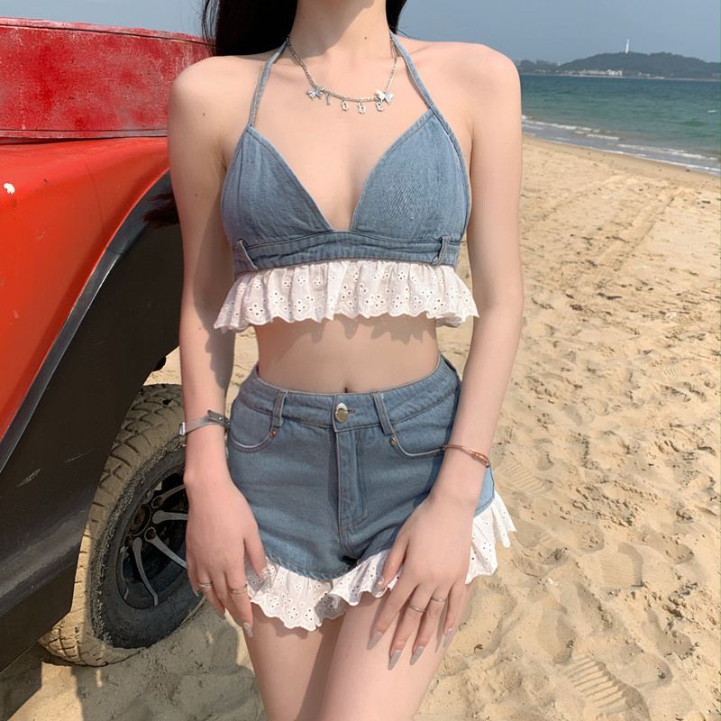 Летний джинсовый комплект на подтяжках — фото 5