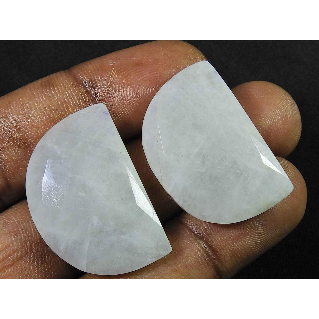 Rainbow Moonstone 20X30MM D Shape Both side Faceted Gemstone 2 Pcs Lot RML-916