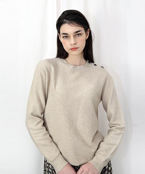 Demi Gnimonic Button Wool Rayon Beige Knit_Button Wool Rayon Be Kt Beige/Free