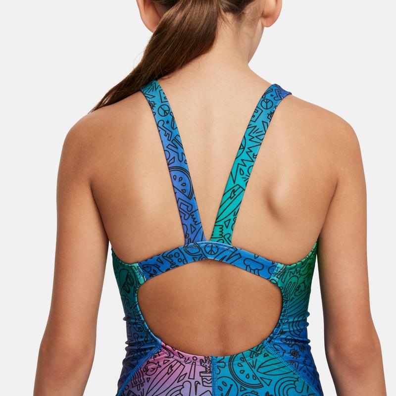 Nike SS24 Pohodlné K pokožce šetrné Prodyšné Jednodílné Dětské plavky s krátkým rukávem Dětské plavky Černá Šokově zelená FZ6158-010