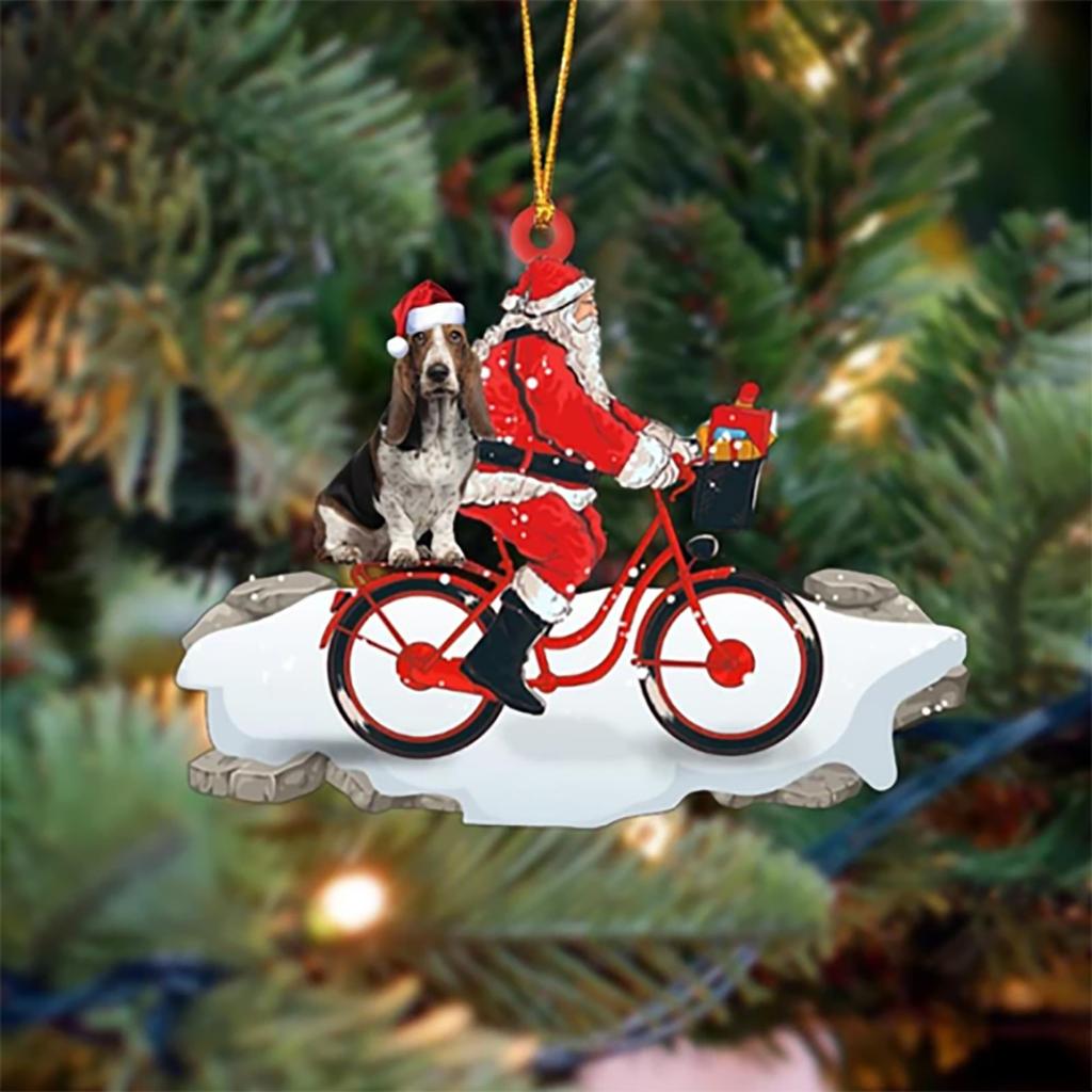  Bicycle Rider Santa Rides Bicycle With Dog Christmas Tree Ornament Old Man Bicyclist Pendant Xmas Holiday Party Decor