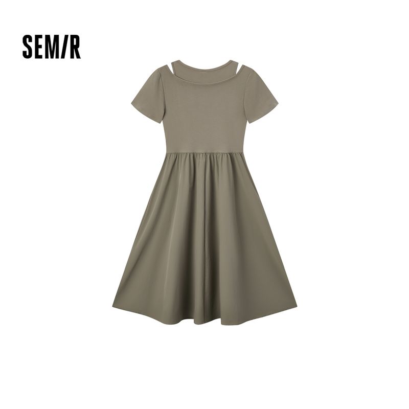 

[Same Style with Mall] Senma Dress Women s False Two-Piece Patchwork 2024 Summer New Arrival Silm Midi Dress Sexy Tea gray 20700 160/84A/M