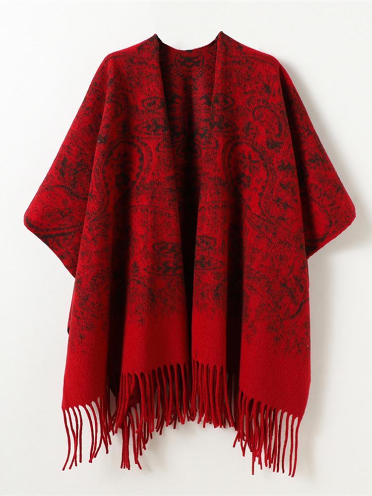 Winter Women Scarf Layers Poncho Elegant Lady Men Retro Print Tassel Wraps Shawl Warm Scarve Capa Para Mujer Pashmina Cloak New