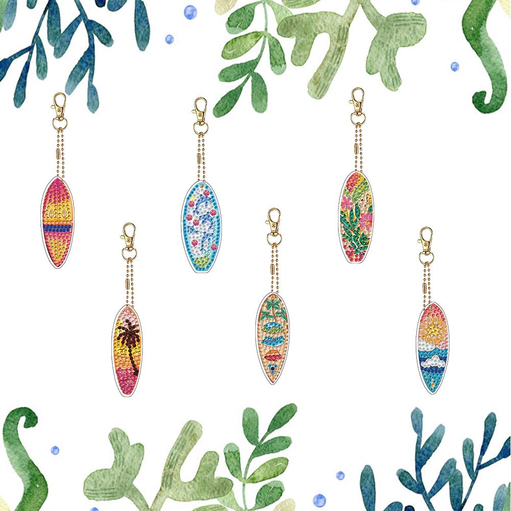 6Pcs Double Sided Special Shaped Exquisite Pattern Diamond Painting Keychain Rhinestone Painting Keychain Pendant for Beginners