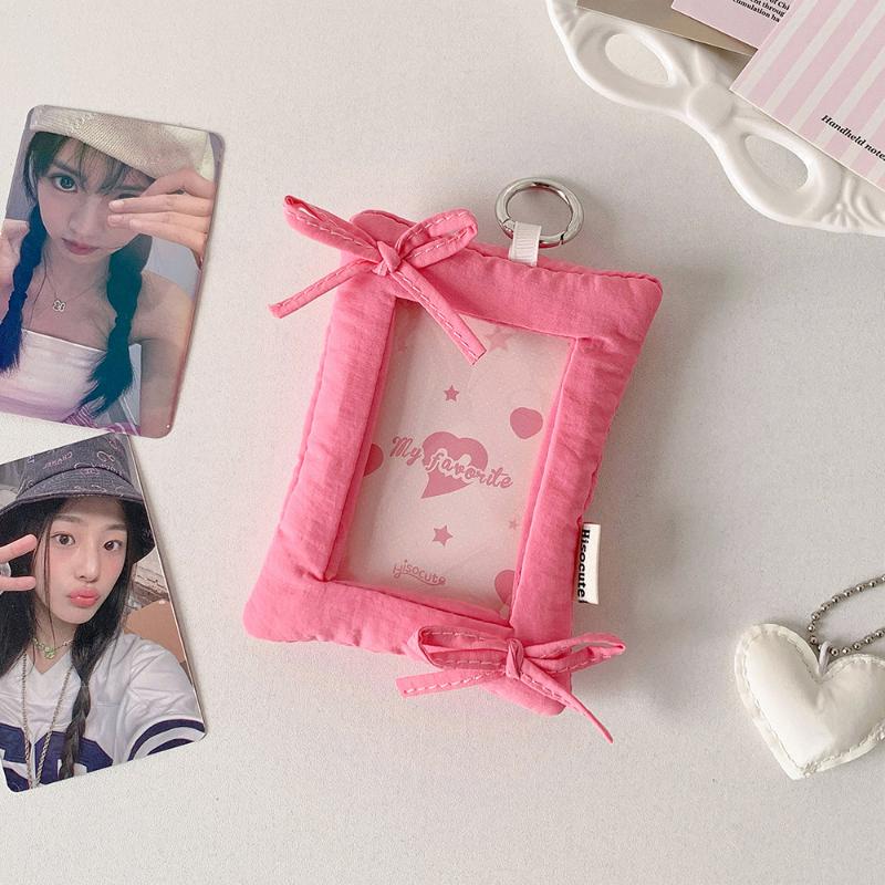 Simple Bow Card Holder Keychain Cute Portable Photocard Cover Idol Photo Card Holder Protective Cover Bag Pendant Gifts