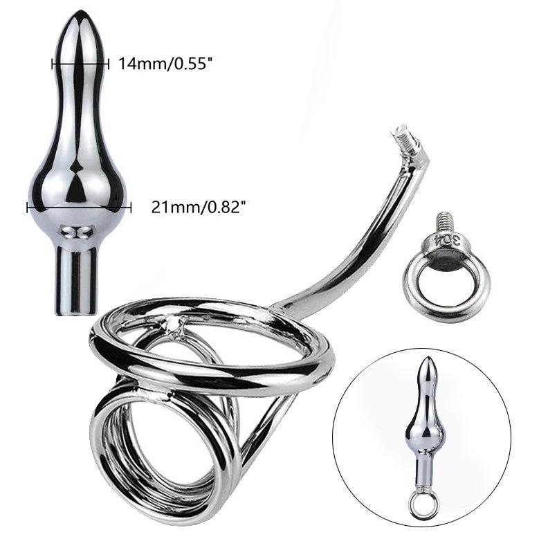 Adult Toy Penis Sex Toys Male Products Appliance SM Metal Butt Plug Penis Ring Anal Hook Combination
