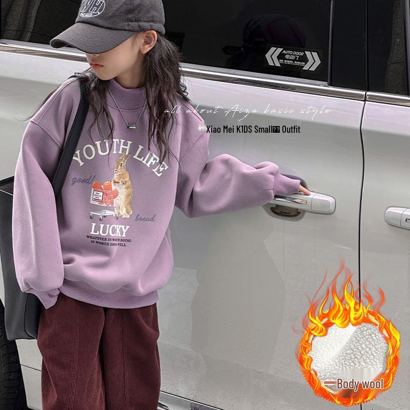AutumnWinter Korean-Style Girls Fleece-Lined Half-High Collar Sweatshirt 120cm светло-фиолетовый 1500₽
