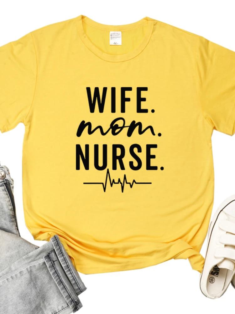 Wife Mom Nurse Heartbeat Print Women T Shirt Short Sleeve O Neck Loose Women Tshirt Ladies Tee Shirt Tops Camisetas Mujer