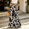Damen Palazzo-Hose mit Taschen Hoher Bund Kordelzug Lässig Lockerer Schnitt Lange Hose für den Alltag