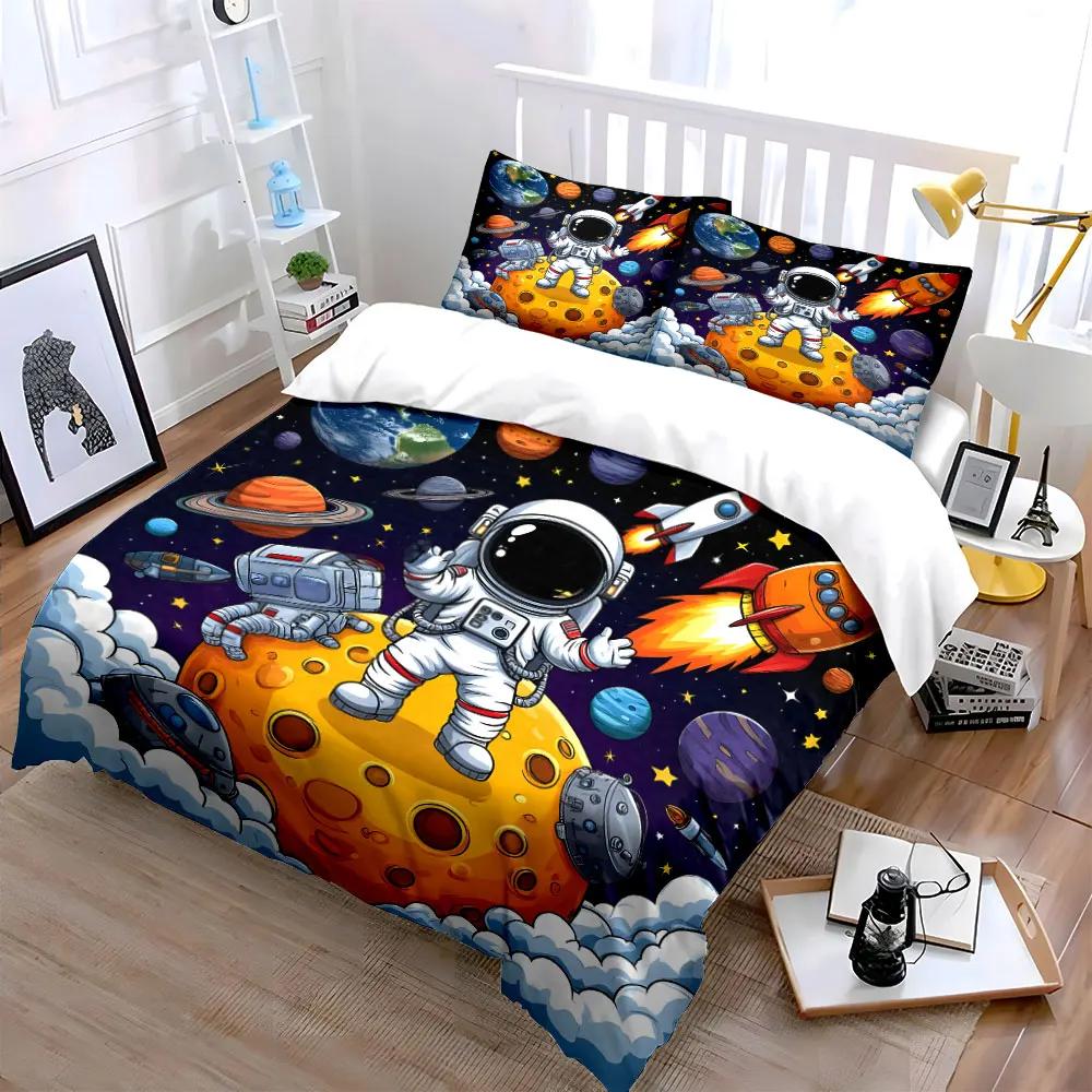 Space-Themed Astronaut Decor Set Soft Comfortable Duvet Cover Bedding Set Included 1*Duvet Cover & 2*Pillowcases Gift