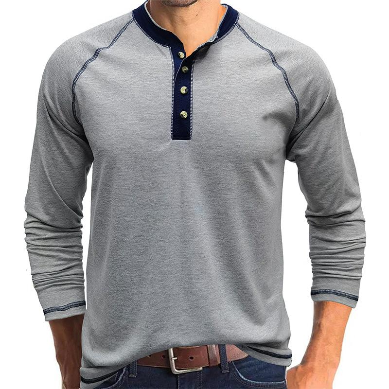 Retro Men'S Outdoor Loose Autumn Hoodie Casual Long Sleeved Henley Collar Top Shirt Cardigan