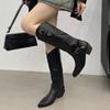 Large Size Retro Thick Heel Boots Women's Spring and Autumn New British Style Round Head But Knee Showing Legs Long Knight Boots