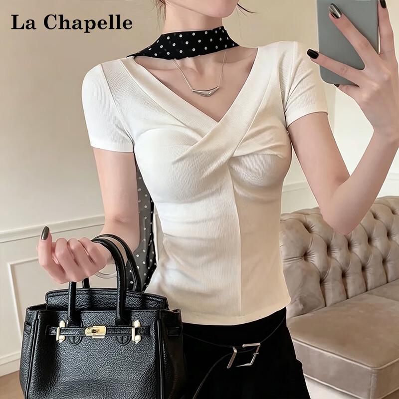 La Chapelle Deep V Twisted Ribbed T-Shirt M