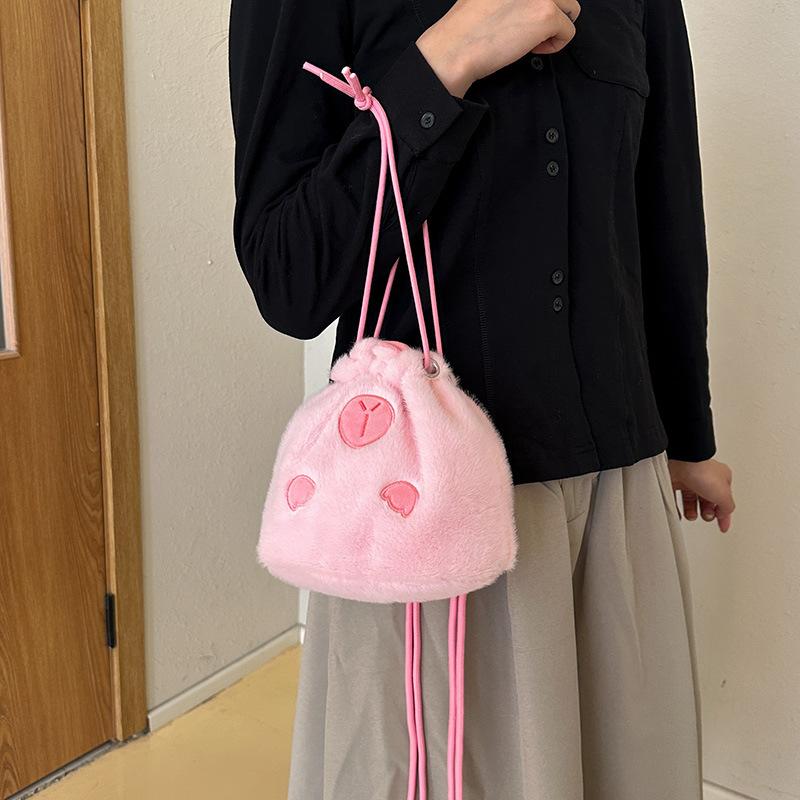 ins cute drawstring small bucket bag versatile kapibara plush bag girl heart cartoon student messenger bag bag bag