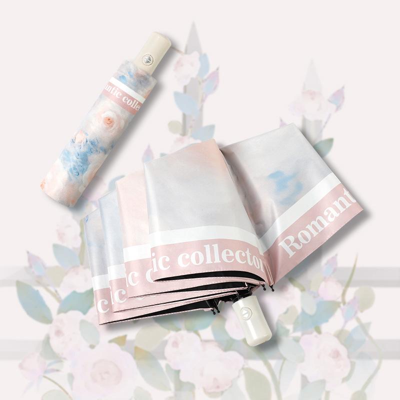 Triple Fold Umbrella Black Glue Chinese Style Peony Sun Protection Umbrella Anti UV Clear Umbrella Sun Umbrella Folding Umbrella