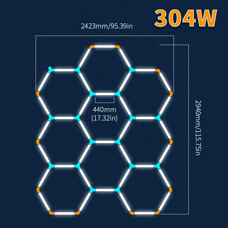 440mm Garage Light Hexagon Lights Lamp 85-265V Led Tube Honeycomb Ceiling Lighting For Auto Car Body Repair Led Worksho