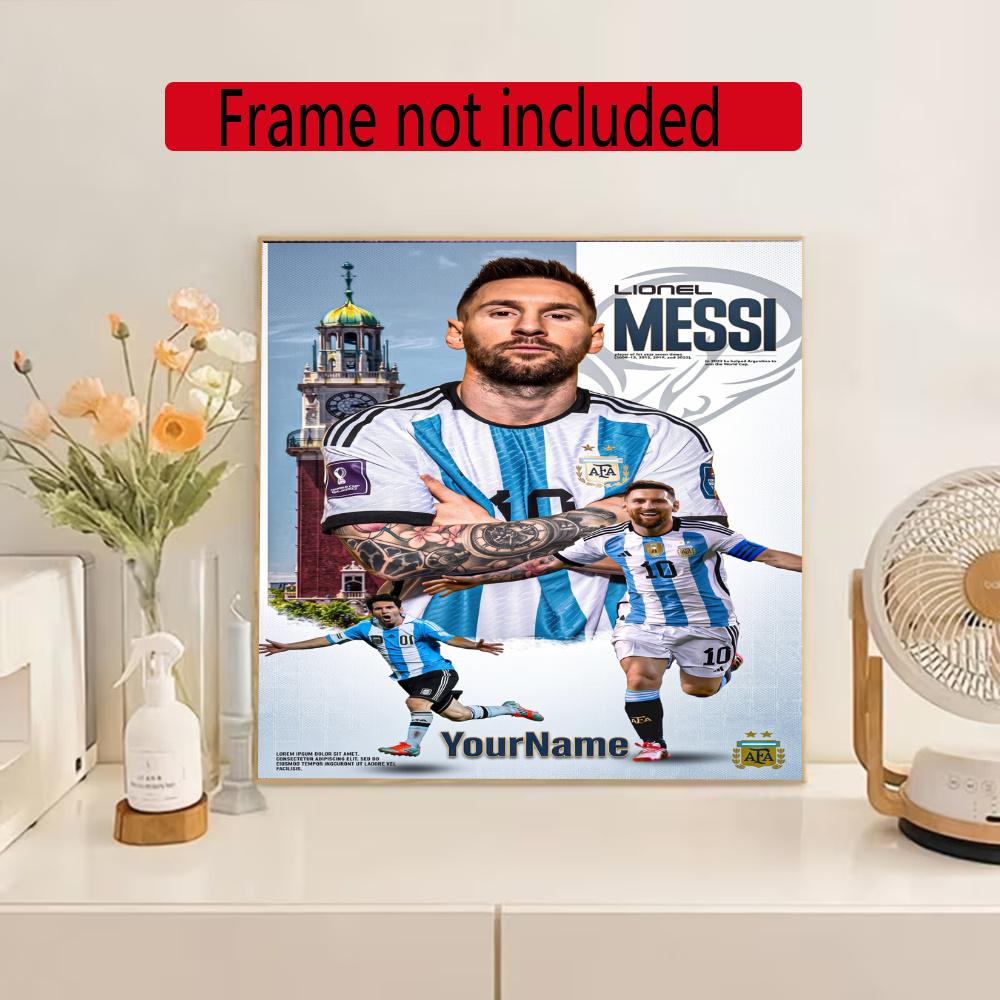 Messi Customize Your Name Diamond Painting Round Diamond Diy Frameless Holiday Artwork Suitable For Home Office Wall Decoration