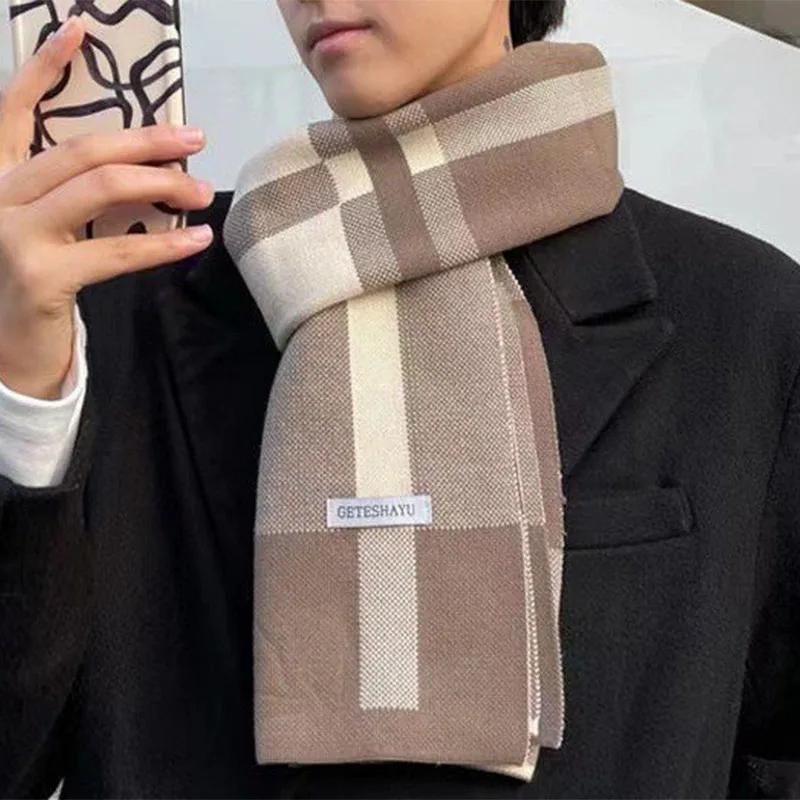 New Winter Men Scarf Keep Warm Scarf Casual Fashion Brand Designers Knit Neckerchief Patchwork Wool Cashmere Scarf Shawl Wrap