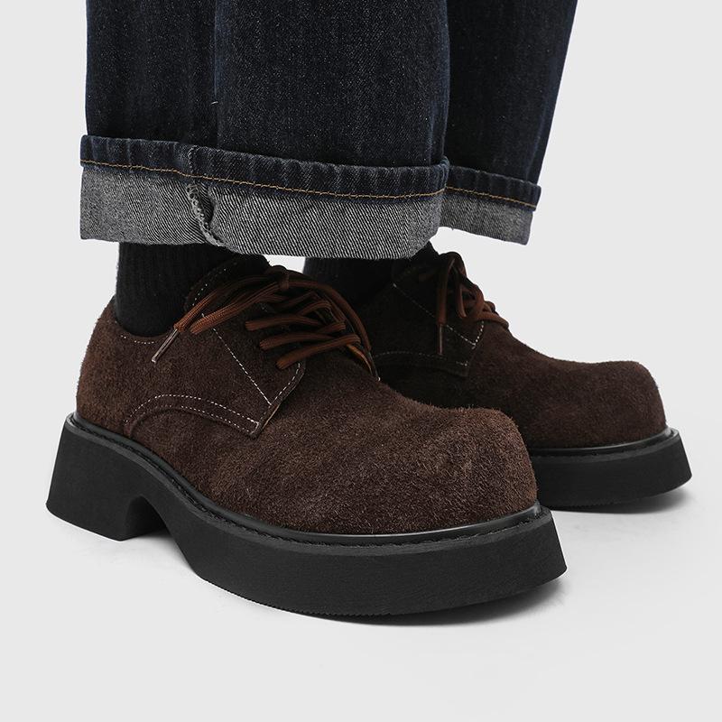 

Low-top thick-soled round-head casual shoes Derby shoes personalized 92332 long-haired black, brown, blue, green-J 46