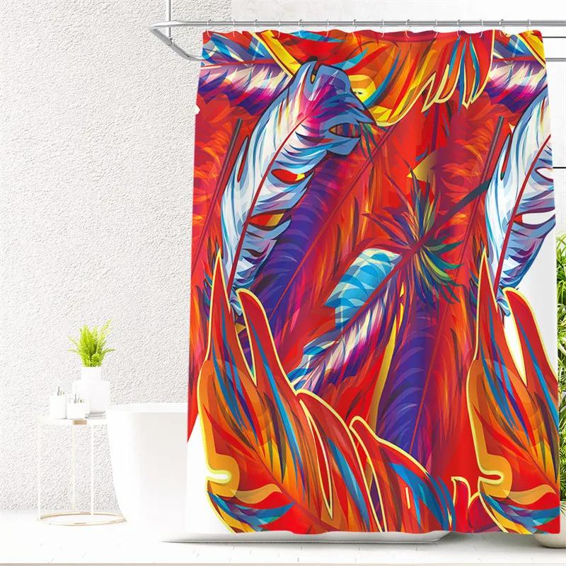 Feather Green Shower Curtain Liner Dreamcatcher Fabric Shower Curtain Waterproof Bath Curtain with Hooks Stall Home Decoration